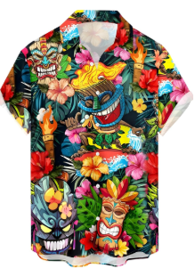 Mens Button Down Short Sleeve Shirt Shirt Collar Abstract Printed Shirts Casual Beach Tops. Size M