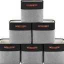 Collapsible Fabric Cube Storage Bins 11x1111, Pack of 6 Closet Basket Boxes with PU Handles for Organizing Shelves, Toys, Clothes, Home, Office(Black&Gray)