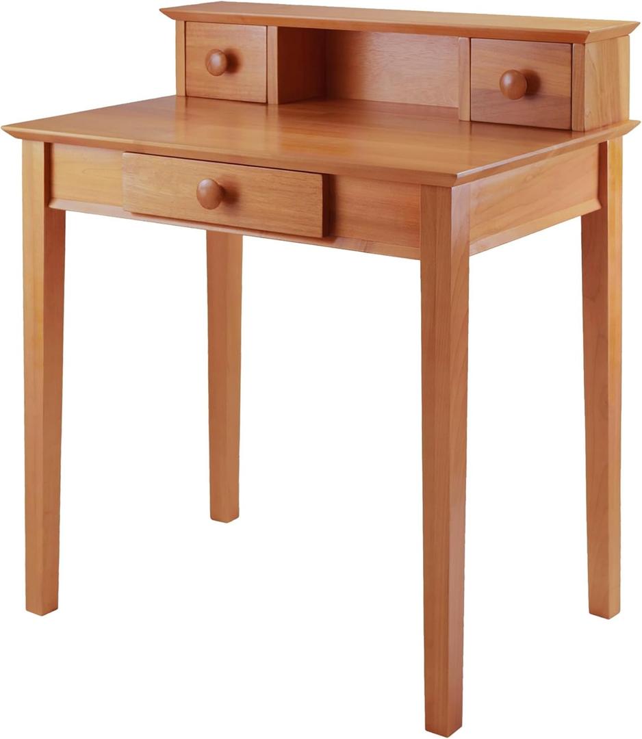 Winsome Studio Writing Desk with 3 Drawers in Honey, Classic Small Home Office Computer Table, Sturdy Furniture for Bedroom, Living Room, Compact & Convenient for Small Spaces