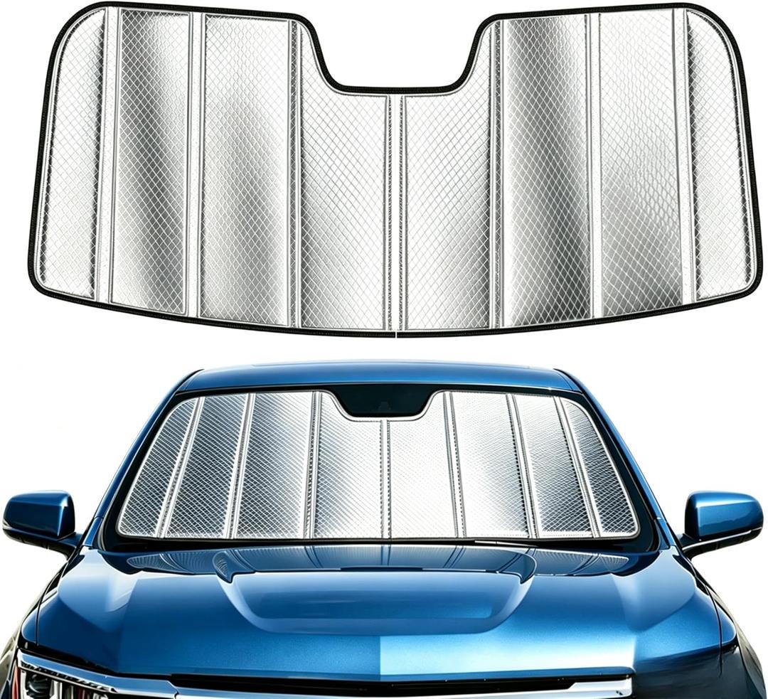 Custom Fit Windshield Sun Shade for Mercedes-Benz GLE/GLS 2020-2026, Foldable 3-Layer High Reflective Silver Sunshade, Blocks UV Rays & Reduces Cabin Heat