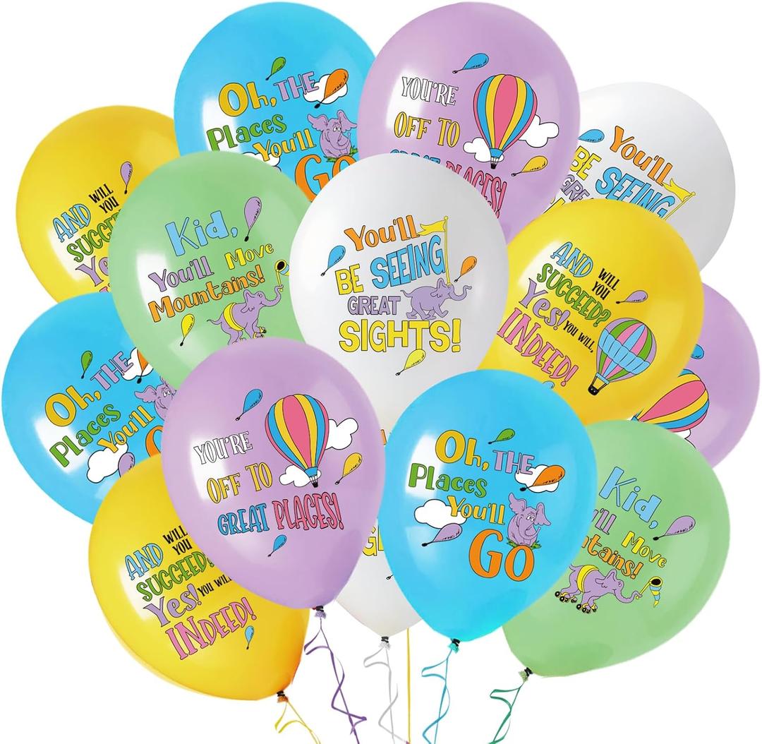 50 Pcs Oh The Places You' ll Go Party Decoration Balloons Set 12In Graduation Decorations Bulk Adventure Theme Party Decor Oh The Places You' ll Go Balloons for Graduation Birthday