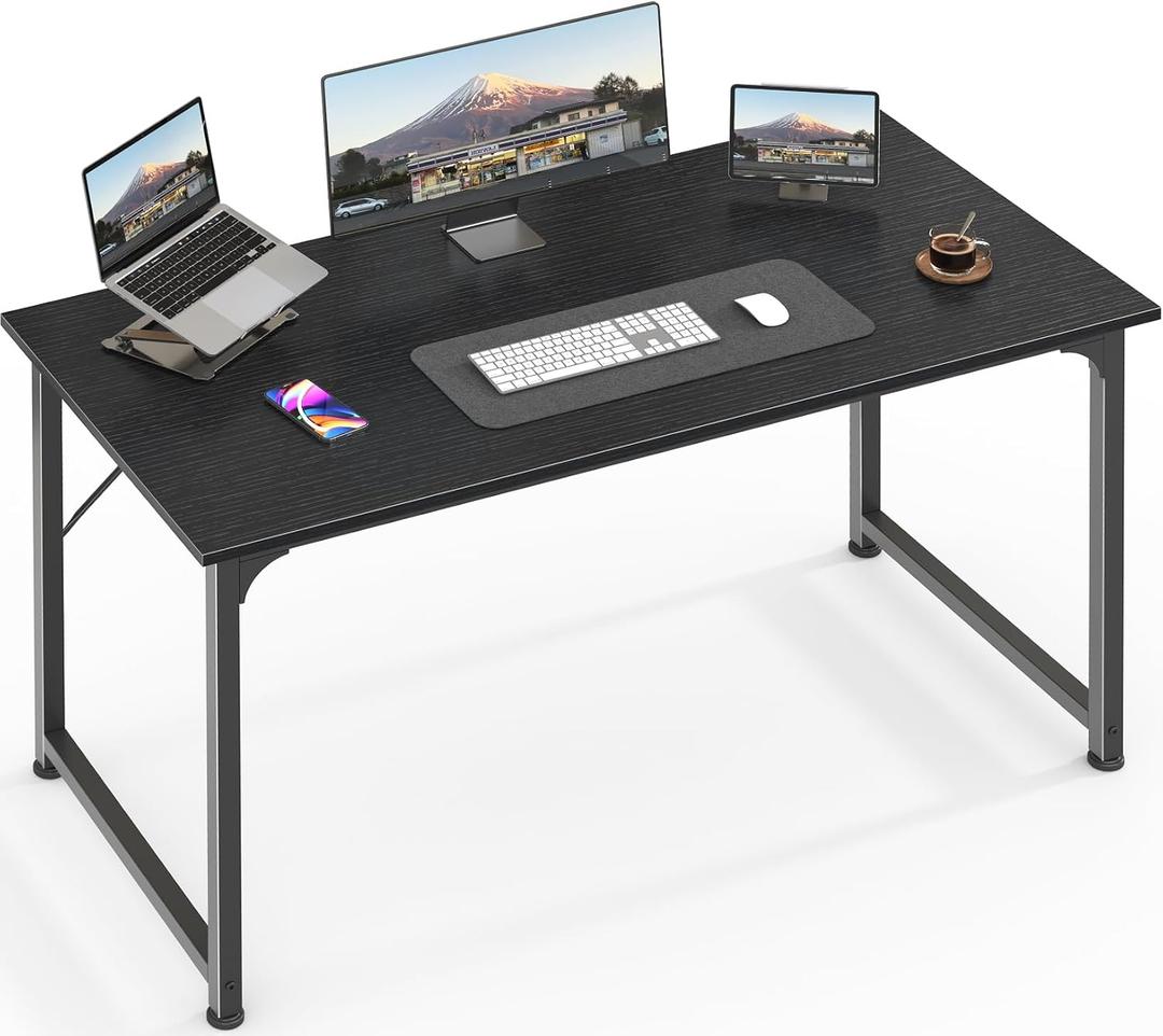 Huuger Modern Simple Office Desk, 40 Inch Gaming Desk with Storage, Black Metal Frame, Large Legroom