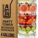 Party Tower Beverage Dispenser 4 Chambers - Large Drink Dispensers For Parties With Spigot & Lid - Plastic Drink Dispenser For Juice/Lemonade -Punch Dispenser For Parties 4 Gallon/Containers