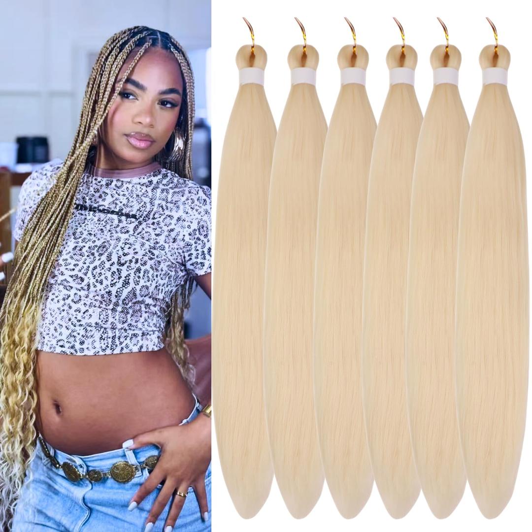 Blonde Braiding Hair Pre Stretched 613# Blonde Pre Stretched Braiding Hair 26 Inch 6 Packs Hypoallergenic Synthetic Hair Extension for Braids
