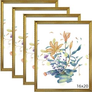 BESCRCL 16x20 Picture Frame Gold, Frames for Wall Display, Rustic Vintage Photo Frame with Shatterproof Crystal Acrylic, 4 Pack