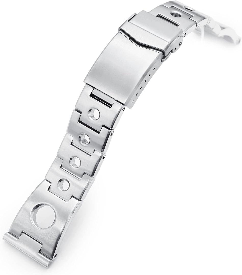 MiLTAT 22mm Rollball Watch Band Universal Straight End, 316L Stainless Steel Brushed V-Clasp