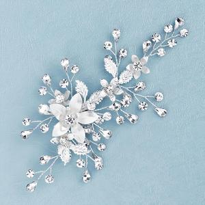 2 x Refined Handmade Flower Bridal Hair Pins, Silver Wedding Hair Clips for Women, Decorative Hair Accessories for Bride and Formal Events, 2.36" x 5.12" (Silver)