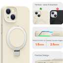 Liquid Silicone Case for iPhone 13 with Magnetic Ring Stand, Upgraded Camera Lens Protection, Mil-Grade Drop Shockproof, Soft Anti-Scratch Microfiber Lining Silicone Case (Beige)