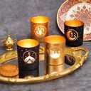 Black and Gold Ramadan Decor Set of 4, Modern Cylinder Glass Tealight Candle Holders, Eid Mubarak Table Decor, Mosque Moon & Star Votive Holders, Elegant Islamic Ramadan Gifts