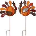 Lulu Home Thanksgiving Turkey Decors, Set of 2 Metal Turkey Stakes Fall Decor, Happy Thanksgiving Autumn Fall Outdoor Decorations