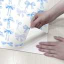 Blue Bow Peel and Stick Wallpaper Self Adhesive Removable Wall Sticker Paper for Women Girls Room Decor Trendy Funky Preppy Coquette Bows Decorations for Nursery College Classroom 59"x78.7"