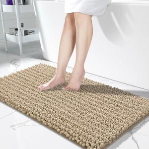 Yimobra Bathroom Runner Rug 55x24 Inch - Extra Long Non Slip Chenille Bath Mat, Soft & Absorbent, Machine Washable Shaggy Hallway Carpet for Vanity Tub Shower, Camel Home Decor Accessories