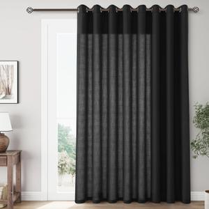 Black Extra Wide 100 inch Linen Curtains for Living Room Divider Light Filtering Semi Sheer Patio Curtains for Sliding Door Coastal Decor Sunroom Floor to Ceiling Window Curtain Panels, Size 100x50
