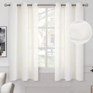 BGment Cream Linen Sheer Curtains 54 Inch Length for Master Bedroom, Grommet Curtains Semi Sheer Light Filtering Casual Textured Privacy Drapes for Living Room, 2 Panels (42 x 54 Inch, Ivory Cream)