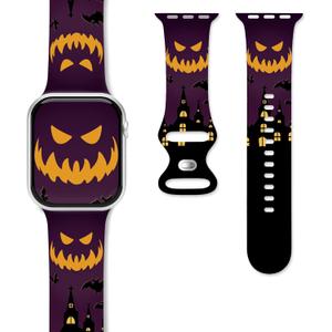 2 x Halloween Watch Bands for Apple Watch Band 38/40/41/42/44/49mm for Men Women, Silicone Waterproof Adjustable Printed Smartwatch Strap for iWatch Series 9 8 7 6 5 4 3 2 1 SE Replacement Wristband Gifts