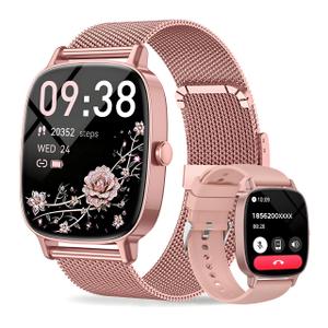 Smart Watch for Women, Answer/Make Call,1.85'' Ultra-Clear Screen Fitness Tracker with Heart Rate/Sleep/SpO2 Monitor,Smartwatch for iPhone/Samsung/Android,120+ Sport Modes,IP68 Waterproof with 2 Bands
