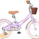 ACEGER Retro Princess Kids Bike with Basket for 3-12 Years Old Girls, Included Coaster Brake & Caliper Brake, Purple, 16 Inch With Training Wheels & Kickstand