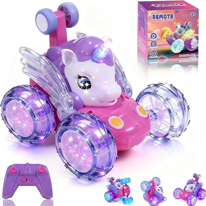 Unicorn Toys RC Car for Girls 4-6 Beginner-Friendly Cute Remote Control Toy - High-Speed All-Terrain 360°Flips Stunt & Cool Blinky Lights Ideal Christmas Birthday Gift for Age 3 4 5 6 7 8 - Purple