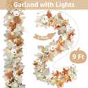 Neutral Fall Garland for Mantle Fireplace - 2 Pack Toatal 18Ft Outdoor Autumn Leaves Decor for Home Front Door with Pumpkins Indoor Maple for Farmhouse Stairs Porch Halloween Thanksgiving Decorations (9Ft)