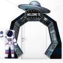 3Pcs Outer Space Porch Banner Space Birthday Party Decorations Spaceship Hanging Banner Astronaut Planet Door Covers Backdrops for Galaxy Solar System Kids Boys Girls Birthday Photo Booth Prop