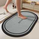 Ultra Thin Oval Bath Mat Bathroom Rugs, Quick Dry Super Absorbent Washable Bath Shower Mats, Rubber Backing Non Slip Bathroom Rug Fit Under Door, 16x24, Border Grey
