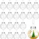 30Pcs Clear Christmas Ornament Ball, 2.4 Inches Transparent Fillable Tree Ornaments with Removable Silver Cap Hanging Cords, Flat Plastic Round Ball for Xmas Holiday Home Party Decor DIY Crafts