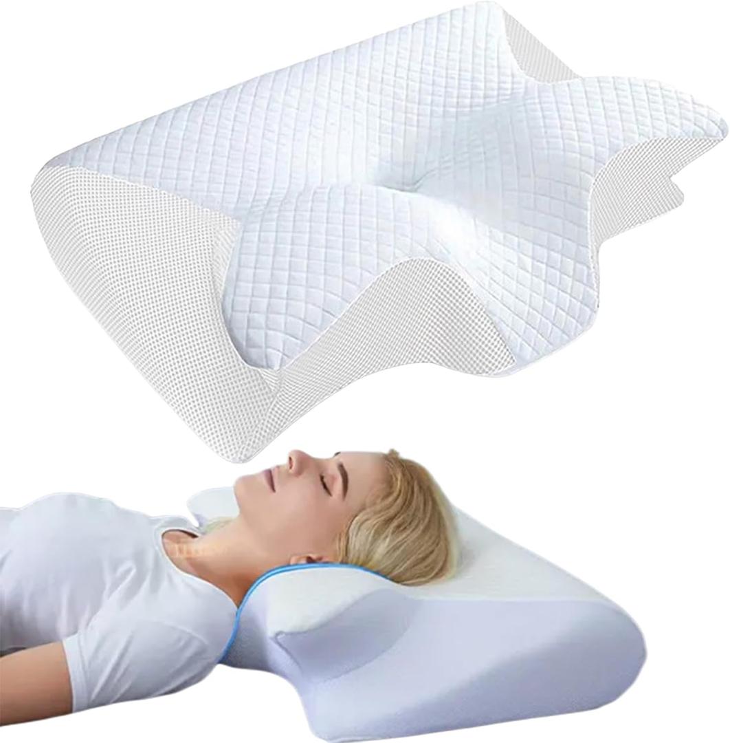 Pillow Breathable 100% Memory Foam Pillows, 2 in 1 Ergo Pillow, Snoring Relief, Not Stuffy, Lightweight, Memory Foam Pillows for Side & Back Sleepers (White 1 Set)