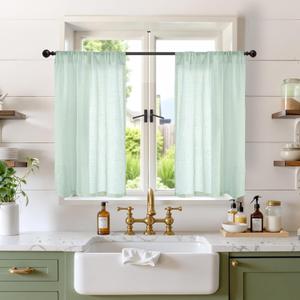 BGment Sage Green Linen Kitchen Curtains 36 Inch Length - Small Drapes Light Filtering for Cafe Bathroom Decorative Lightweight Natural Rustic Rod Pocket, 2 Panels Set, 30 X 36 Inch