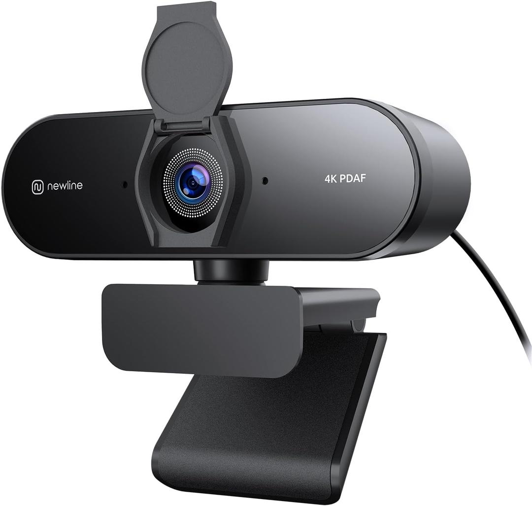 N newline 4K Webcam for PC, PDAF/CDAF Autofocus, 1080P@60FPS, 79 FOV, Auto Light Correction, 2 Noise Reduction Mics, Privacy Cover, USB-A, Streaming Camera for Skype, Teams, Online Meeting, NewEye 62