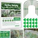 GonLei 10x25FT Garden Mesh Netting Kit Raised Beds (6 Pcs Garden Hoops & 18 Clips) Garden Hoops Plant Row Covers Netting Protection Berry Bush Trees Grass Seed Barrier Net