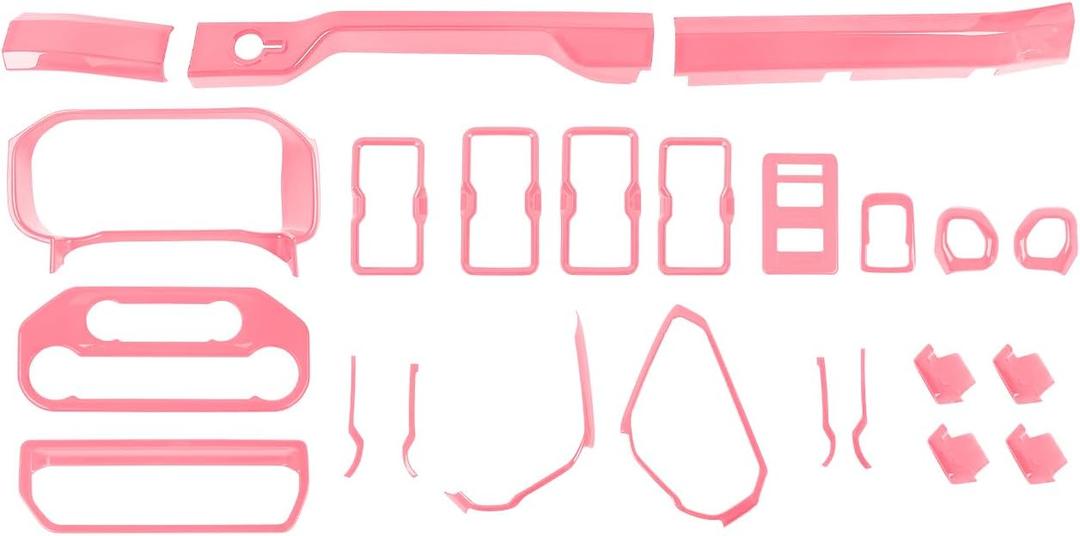 Hoolcar 24Pcs Pink ABS Interior Trim Decor Cover Interior Accessories Kit Fit for 2021-2024 Ford Bronco Center Console Dash Panel Cover & AC Vent Ring Cover & Dashboard Grab Handle Cover