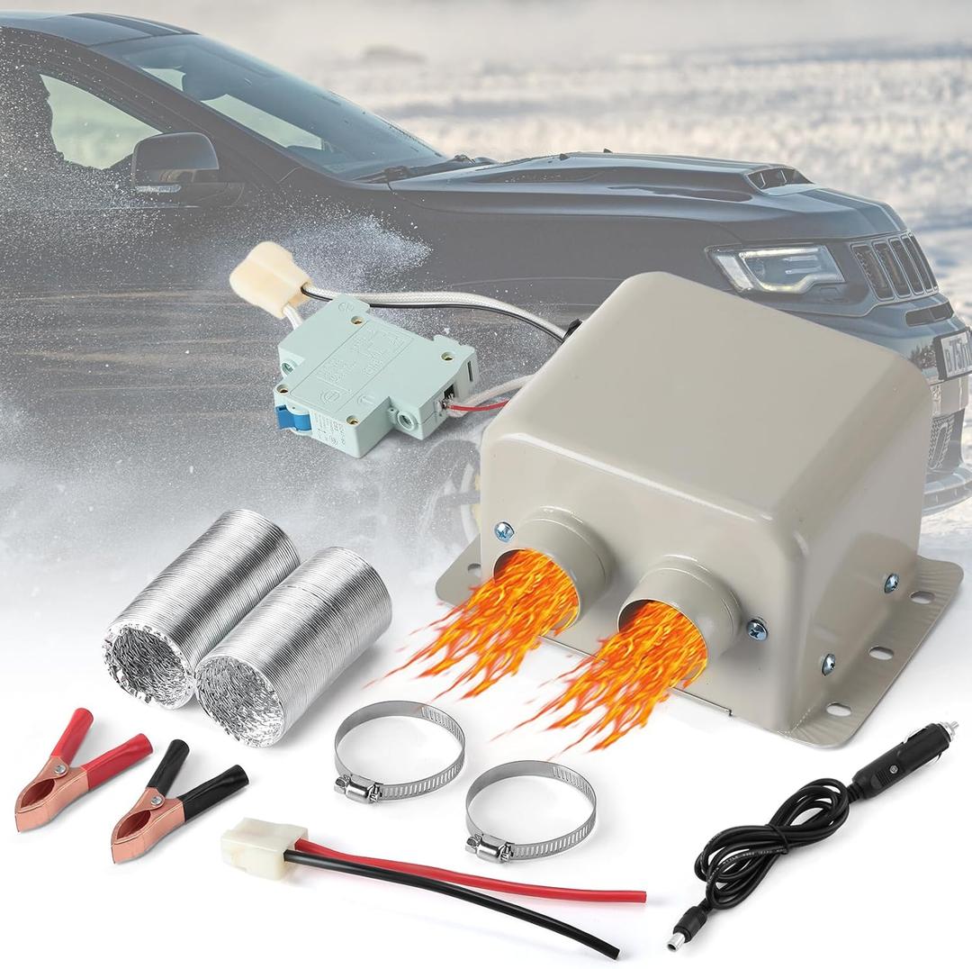 12V 800w Car Heater 2 Hole Portable Windshield Defroster Kit Winter Fast Heating Electric Automobile Interior Heaters Low Noise Removing Window Defogger with Cigarette Lighter for 12V Vehicle