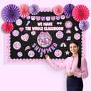 2 x Eersida 88 Pcs Pink Disco Bulletin Board Decorations with Paper Fans Back to School Classroom Bulletin Board Set Musical Note Record Bow Cutouts for Holiday School Wall Door Decor (Pink Disco)