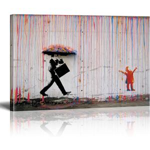 HYFBH Banksy Canvas Wall Art for Living Room, Banksy Print Wall Art Colorful Rain Abstract Graffiti Canvas Wall Decor Graffiti Art Posters Canvas Pop Art Modern Artwork Home Decor 12x16inch