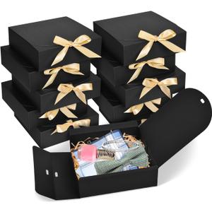 10pack Gift Boxes with Lids, 6.5''x6.5''x2'' Black Gift Boxes For Presents, Paper Boxes Gift Boxes with Ribbon for Birthday Wedding Party Chocolate Candy