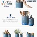 LE TAUCI Utensil Holder for Kitchen Counter, 7.3"+5.4" Fluted Ceramic Utensil Crock Organizer for Countertop, Heavy Large Holder for Spatulas, Spoons, Set of 2, Blue Marble