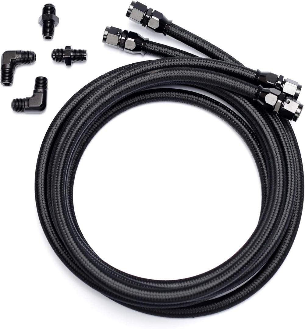 6AN transmission cooler lines Compatible with 4L60 700R4 TH350 TH400 7 Ft Long Hose Fitting Nylon Stainless Steel Braided Lines 2 X 6AN PTFE