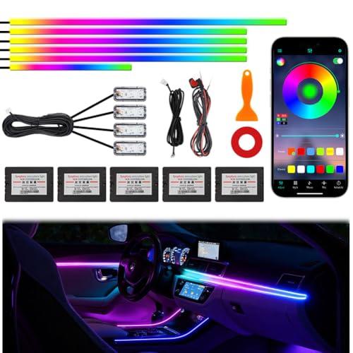 Acrylic Interior Car Ambient Lighting Kits, LED Strip Lights with Wireless APP, Neon Fiber Optic Lights Function LED Strip for Car with Music Modes (10 in 1)
