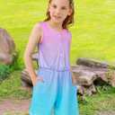 Girls Sleeveless Romper Jumpsuits Summer Crew Neck Short Romper with Pockets One Piece Clothes for Girl 7-12 Years (9-10 Years, Pink-blue)