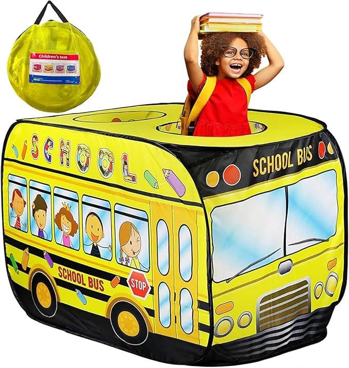 Pop Up Tent for Kids:School Bus Tent,Kids Pop Up Tent Indoor|Outdoor,Pop Up Play Tent for Kids,Without Installation,Suitable for 2-3 Children&for Ages 3+,School Bus Toy for Boys and Girls