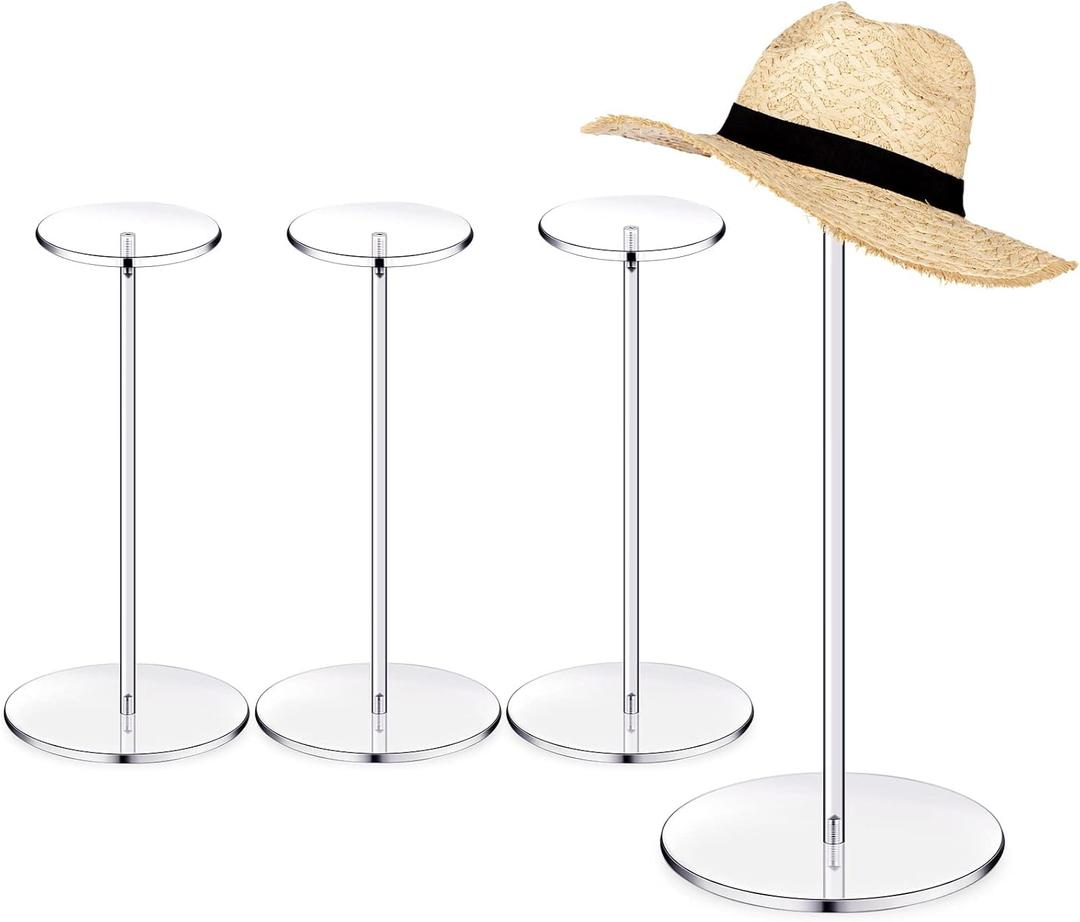 Chunful 4 Sets Acrylic Hat Stand Holder Wig Display Rack Clear Pedestal Stand Baseball Hat Rack Round Acrylic Risers for Tabletop Display Watch Jewelry(12 Inch)