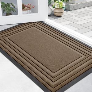 Buganda Front Door Mat Indoor Outdoor Entrance, Non-Slip Natural Rubber Doormats, Easy Clean, Low Profile, Dirt Trapper Entryway Floor Mats for Outside, Garages and Patios, 29.5x17, Light Brown