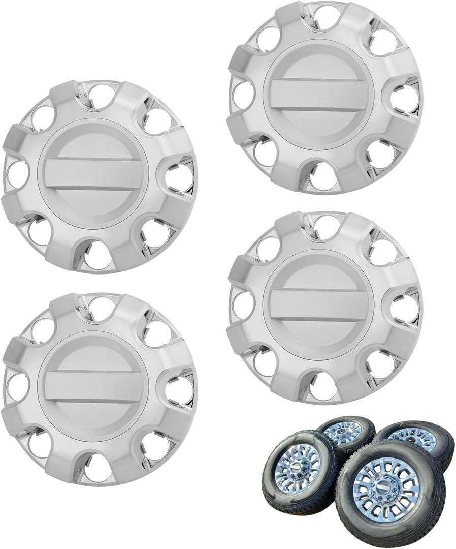 4 PCS Front & Rear Chrome Wheel Center Hub Cap Compatible with Ford F-250 F-350 Super Duty 2017-2024 Replace# HC3Z-1130-E HC3Z1130E