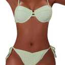 SweatyRocks Women's Two Piece Bikini Set Gingham Plaid Push Up Swimsuit String Cheeky Bathing Suit (X-Large, Lime Green)