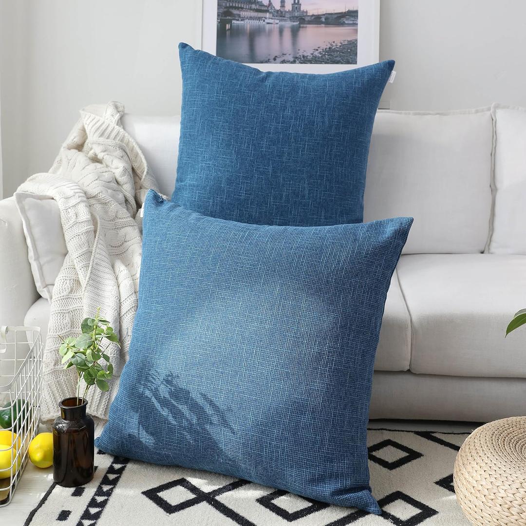 Kevin Textile Pack of 2 Decorative 2 Tone Linen Pillow Covers Cushion Cover for Chair/Sofa/Bed/Car, 24 x 24 Inches, Navy Blue