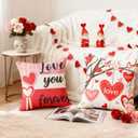 OHOME Valentines Day Decorations -Valentine's Pillows Covers 18x18 Inch Heart Throw Pillows - Valentines Decor Party Favors Supplies Accessories Indoor Outdoor for Galentines Day Home Couch Office (Red)