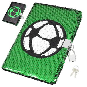 Sequin Notebook with Lock Football Pattern Diary Organizer Thick for Creative Writing Travel Journal Poetry Privacy and Sketching