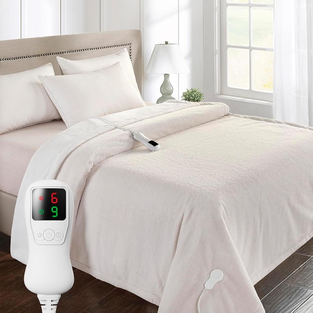 Heated Blanket Electric Blanket Full Size, Super Soft Cozy Upgraded Flannel Heating Blanket with 9 Heating Levels & 1-9 Hours Auto Off, Fast Heating & Overheat Protection, 72" x 84", Blush White