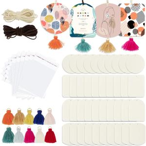 Temlum 40 Pcs Sublimation Air Freshener Blanks with 40 Pcs Tassels, Elastic Rope, Clear Bag, Sublimation Blanks Products DIY Air Freshener for Car, Home Hanging Decoration Sublimation Accessories