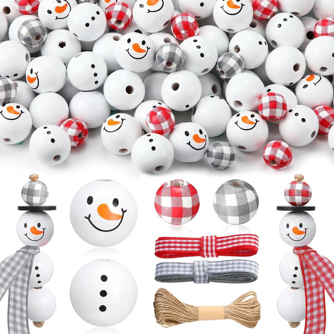 180 Pieces Christmas Snowman Wooden Bead Winter Wooden Bead Christmas Buffalo Plaid Wood Round Bead Christmas Print Wooden Beads with DIY Twine Scarf Wooden Beads for Crafts (Fancy Color) 180 Pieces Christmas Snowman Wooden Bead Winter Wooden Bead Christmas Buffalo Plaid Wood Round Bead Christmas Print Wooden Beads with DIY Twine Scarf Wooden Beads for Crafts (Fancy Color)